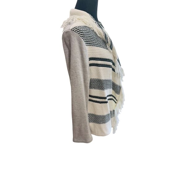 Dolan Sonia Left Coast Collection Fringe Open Cardigan Sweater M Cream Grey - Picture 4 of 12